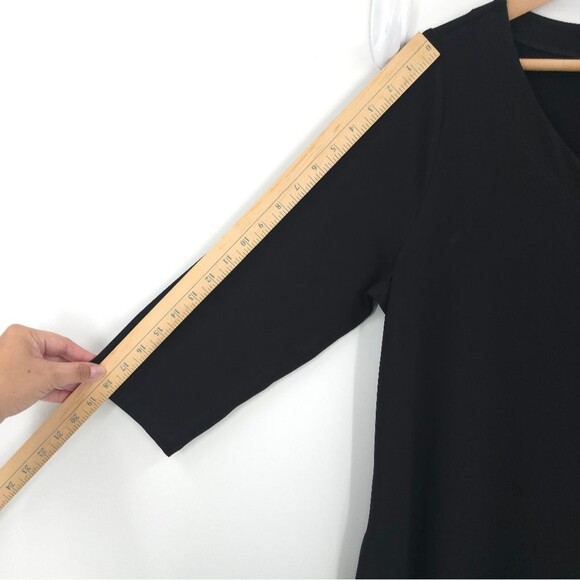 Chicos Travelers Midi V-Neck Black Dress Stretchy Flowy Flowy A-Line Pockets - Picture 14 of 16